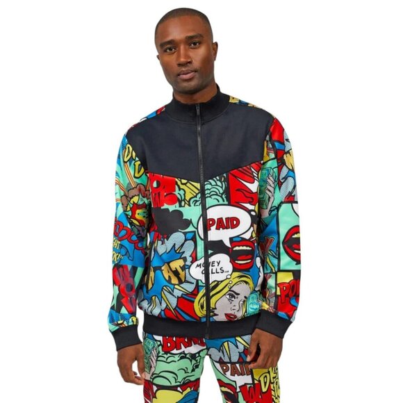 Reason Brand Paid Comic Allover Print Jacket Black Men's - Picture 3 of 4